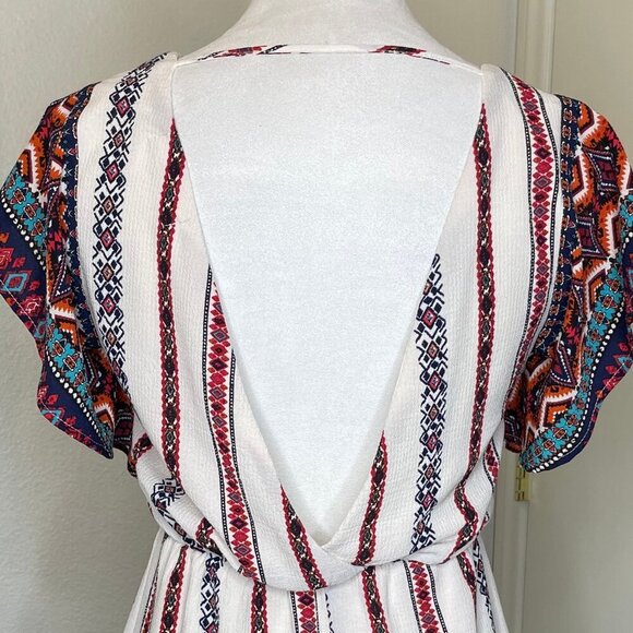 Crystal Sky Aztec Southwestern Bohemian Flutter Sleeve Dress Elastic Waist Small - Picture 4 of 7
